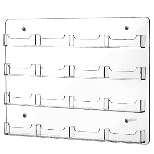 Hillban Acrylic Business Card Holder Wall Mount Clear Sticker Display Rack Multiple Card Holders Clear Acrylic Card Organizing Sticker Display Stand Pre Drilled Acrylic Display (16 Pockets) - 16 Pockets