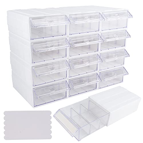 12 Pcs Drawer Stacking Storage Cabinet, 12 Pcs Plastic Drawers Storage Closet & 36 Pcs Clear Dividers Organizer Rack & 48 Pcs Tag Card & 24 Pcs Non-slip Stickers for Home Office School (12-Box-White) - 12-Box-White