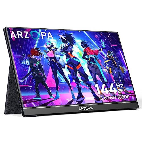 ARZOPA 15.6'' 144Hz Portable Gaming Monitor, 100% sRGB 1080P FHD Portable Monitor with HDR, Ultra Slim, Eye Care, External Second Screen for Laptop, PC, PS5, Mac, Xbox, Switch-G1 Game - 144Hz