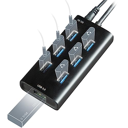 Rebuff Reality USB Hub 3.0, 7-Port Data USB Hub with One Smart Charging Port, 31.5inch Long Cable USB Extension for MacBook, Mac Pro/Mini, iMac, PC and Vive Tracker USB dongles