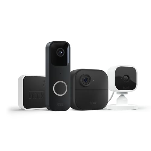 Blink Whole Home Bundle – Video Doorbell system (black), Outdoor 4 camera (black), and Mini camera (white) | HD video, motion detection, Works with Alexa - White - Camera Only - Whole Home Bundle