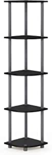 Furinno Turn-N-Tube 5 Tier Corner Display Rack Multipurpose Shelving Unit, 1-Pack, Black/Grey