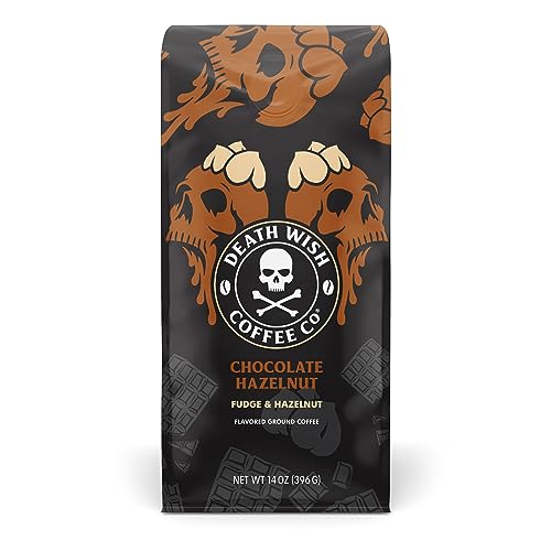 DEATH WISH COFFEE - Chocolate Hazelnut Ground Coffee, Fair Trade (14 oz) - Chocolate Hazelnut - 14 Ounce (Pack of 1)