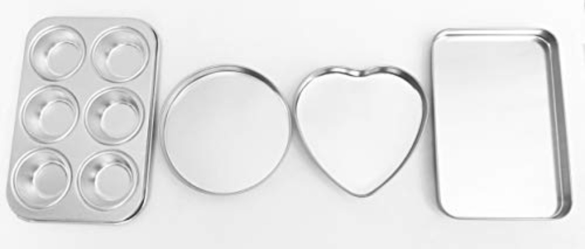 Quadrapoint Deluxe Pan Set Compatible with Easy Bake Ultimate Oven Includes Cupcake, Rectangular, Round and Heart Pans