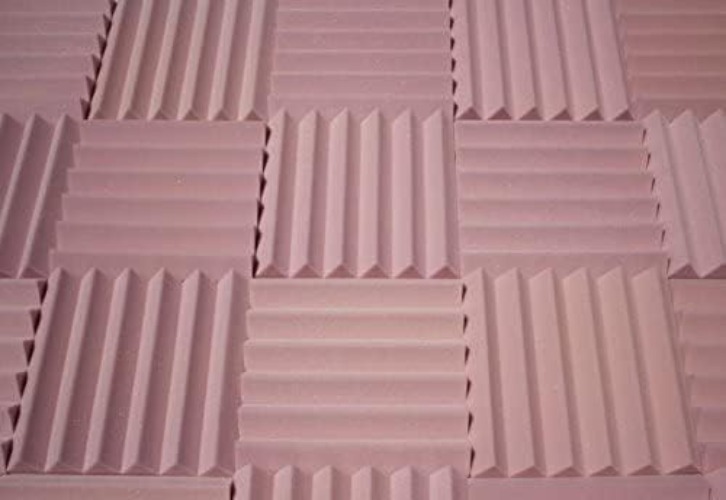 Professional Acoustic Foam Panels - Wedge Style 12x12x2” Tiles - 4 Pack - Studio Foam for Sound Dampening - Soundproofing Foam for Walls and Ceilings (Rosy Beige Color) - Rosy Beige