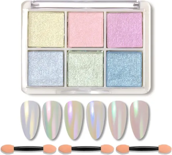 decoración de uñas Polvo de uñas cromado 6 colores brillantes de sirena purpurina de uñas de neón esmalte de gel en polvo, pigmento metálico para decoración de uñas (1#)