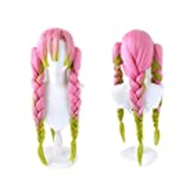 Xingwang Queen Anime Cosplay Wig Long Pink Gradient Green Clip on Double Braided Ponytails Women Girls' Party Wigs