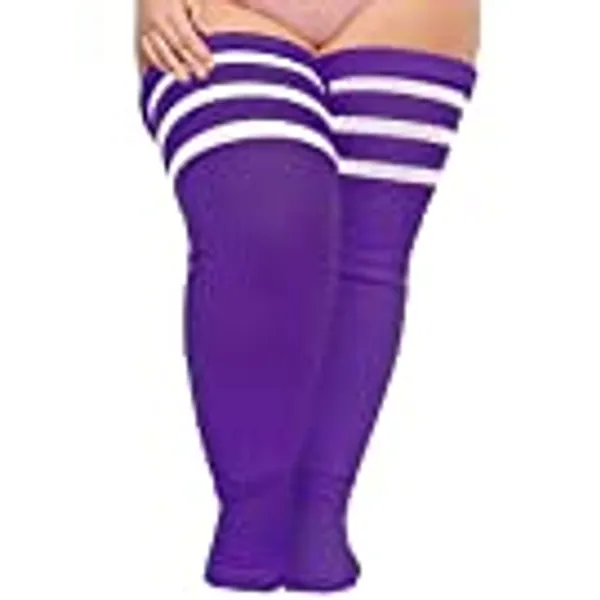 Plus Size Womens Thigh High Socks for Thick Thighs- Extra Long Striped Thick Over the Knee Stockings- Leg Warmer Boot Socks
