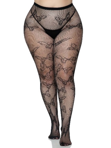 Butterfly Net Tights - 1x-2x - Black