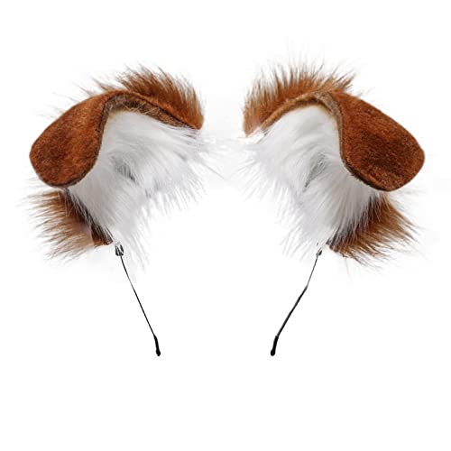Fxaelian Comic Anime Big Dog Puppy Doggy Ears Headband Hairhoop Handmade Halloween Cosplay Costume Party Headpiece Headress Hairband Hair Hoop Headwear Hair Accessories Brown White - D- Brown White