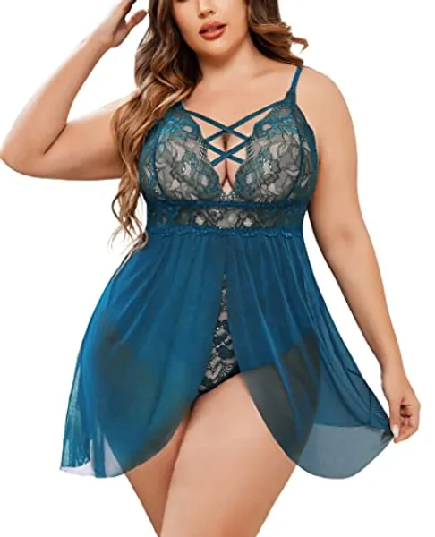 Avidlove Plus Size Babydoll Womens Snap Crotch Lingerie V Neck Lace Nighty Sleepwear L-5XL
