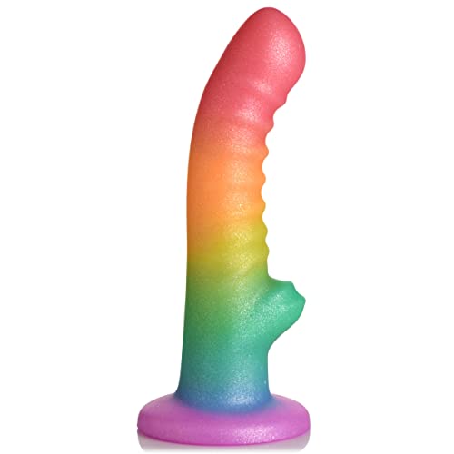 CURVE TOYS Simply Sweet Ribbed Rainbow Silicone Dildo for Men Women & Couples. Colorful Ribbed Strong Suction Base Dildo. 1 Piece, Rainbow. - Ribbed Rainbow Dildo