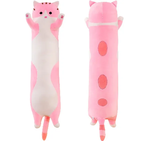 Cat Soft Pillow Plush Long Throw Sleeping Pillow Cotton Kitten Pillow Cuddly Stuffed Cute Plush Doll Toy Gift for Kids Girlfriend (Pink, 130cm/ 51.18Inch)