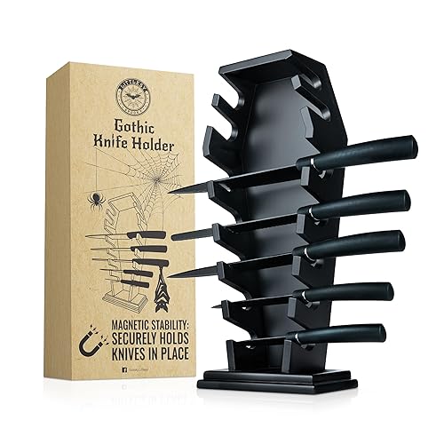 Coffin knife holder has 14 Magnets for 7 knives- Gothic Kitchen Decor and Goth Kitchen Accessories, Gothic Knife Holder, Halloween Knife Holder for Goth Kitchen, Littlesy （Without Knives）