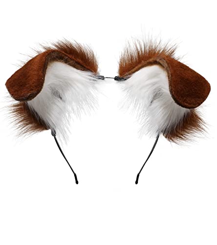 Dodheah Hundeohren Haarband Haarreif Hund Tierische Ohren Cosplay Haarband Halloween Weihnachten Kopfschmuck Accessoire Mädchen Damen Braun - Braun - Einheitsgröße
