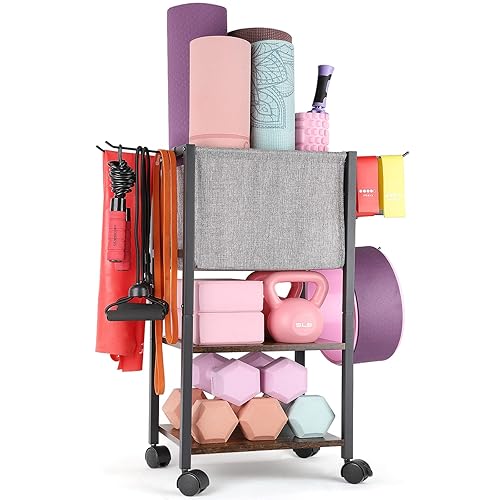 Yoga Mat Storage Rack Home Gym Equipment Workout Equipment Organizer Yoga Mat Holder for Dumbbell,Kettlebell and More Gym Accessories Gym Essentials Women Men Fitness Exercise Equipment Organization - Black
