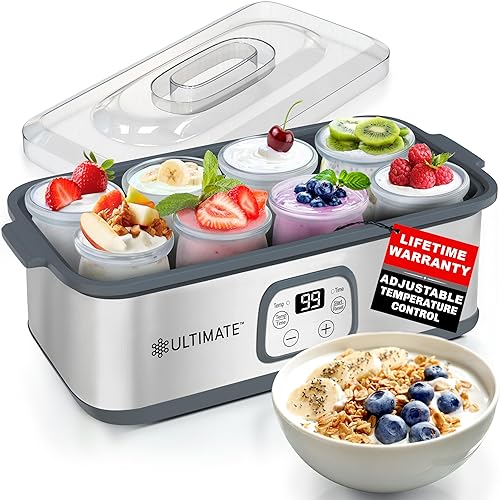 Ultimate Probiotic Yogurt Maker with Adjustable Temperature & Time Control - Make Trillions of Live Probiotics & Get Better Gut Health - LIFETIME WARRANTY - Perfect Wellness Gifts for Men & Women - With Eight 6oz Jars