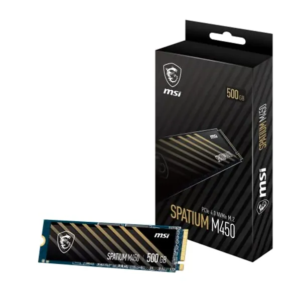 MSI SPATIUM M450 PCIe 4.0 NVMe M.2 500GB Internal Gaming SSD up to 3600MB/s 3D NAND Up to 600 TBW