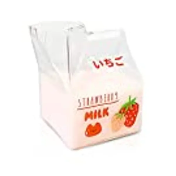 Blsky Kawaii Glass Milk Carton Cup Microwavable 12 Oz Cute Milk Cups Mini Creamer Container Strawberry Square Breakfast Mug Glass Creamer Pitcher with Gift Box (Strawberry)