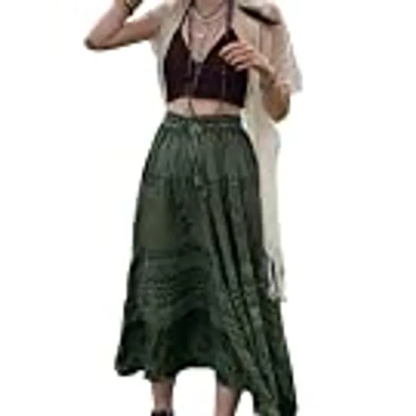 Women Y2K Vintage Floral Printed Midi Skirt 90s E-Girl Grunge A Line Layered High Waist Long Skirt Streetwear
