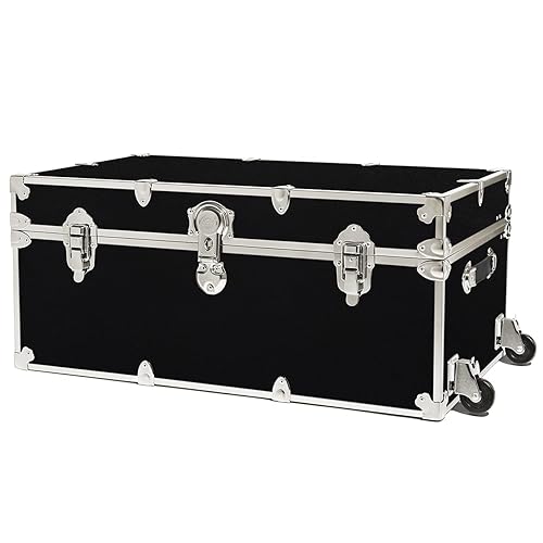 Rhino Trunk & Case Camp & College Trunk with Removable Wheels 30"x17"x13" (Black) - 30" x 17" x 13" - Black