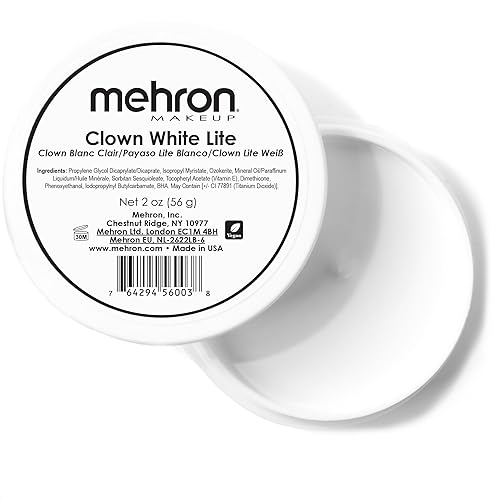 Mehron Makeup Clown White Lite | Professional Face Paint & Body Paint | White Cream Makeup, White Face Paint Makeup for Clown Makeup, Stage, Film, Cosplay, Mime, & Halloween 2 oz (56g) - 2 Ounce