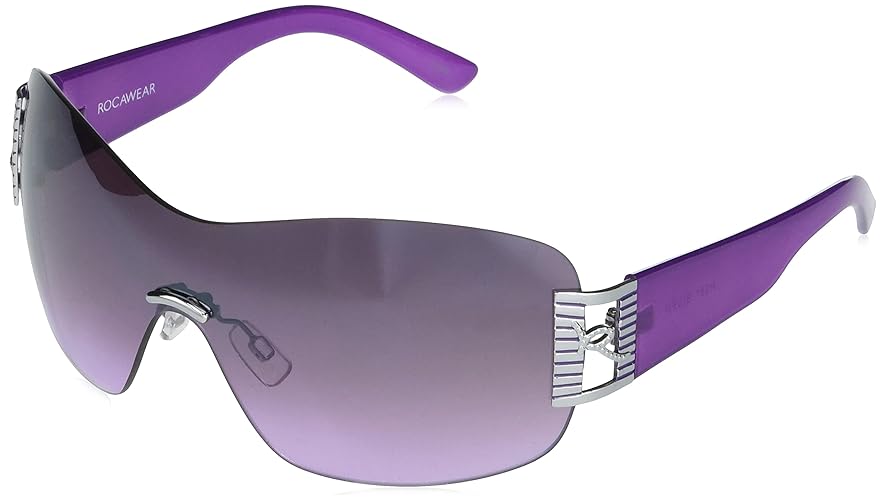 Rocawear R387 Retro Frameless Shield Uv400 Protective Rectangular Sunglasses Gifts for Women with Flair, 130 Mm - Silver & Purple