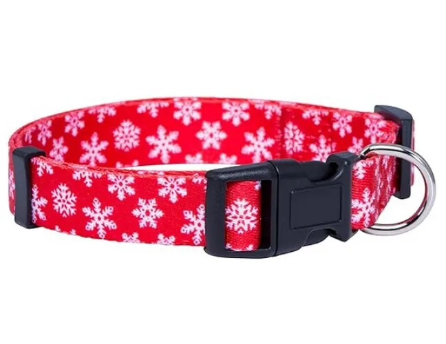 Native Pup Christmas Dog Collar- Winter Holiday Collars for Pets- Xmas Gift for Puppy- Santa, Reindeer, Snowman, Candy Cane, Red Green- Girl Boy- Small, Medium, Large Breeds (Red Snowflake, Medium) - Medium - Christmas Red Snowflake