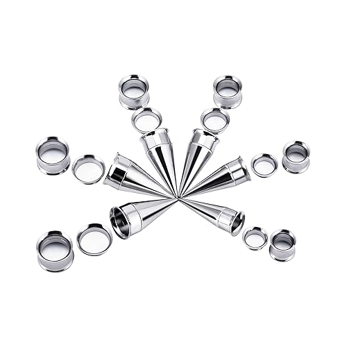 TBOSEN 36PCS Ear Gauge Stretching Kit Stainless Steel Double Flare Alloy Tapers 2 In 1 Plugs Set Eyelet 14G-00G - 3 in 1-(11-16mm)-flare