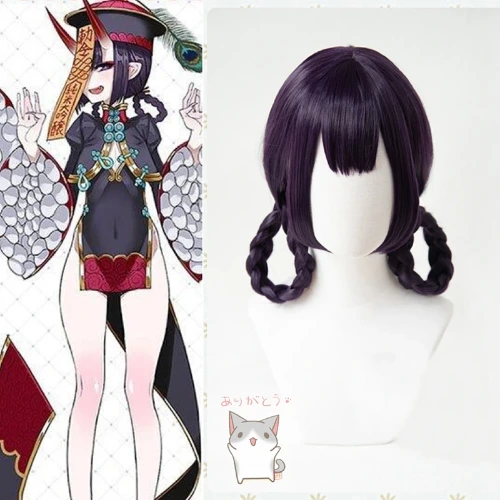 FGO Fate Grand Auftrag Shuten douji Zombie Perücke Cheongsam Zöpfe Cosplay Synthetische Lila Haar Cosplay Perücken + Perücke Kappe - AliExpress 