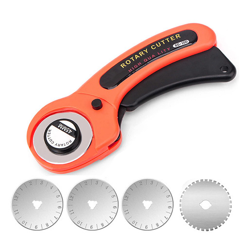 Rollschneider Set Ergonomisches Rollschneider Stoff Profi Rollmesser mit Rollschneider Stoff Rotationsschneider Rollmesser Schneidet Stoff Ersatzklingen für 45mm Stoffschneider mit 5 Ersatzklingen - 