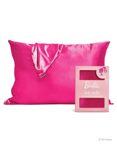 Kitsch x Barbie Satin Pillowcase with Zipper for Hair & Skin, Softer Than Silk Pillow Cases Queen, Smooth Pillow Covers, Machine Washable, Wrinkle-Free, Satin Pillow Cases Standard Size, Iconic Barbie - 19. Iconic Barbie - Standard/Queen (1 Pack)