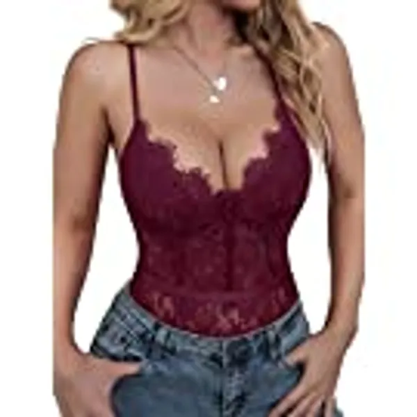 popiv Womens Corset Top Lace Bodysuit Bustier Cami Tops Floral Sexy Teddy Lingerie Going Out Tank Top
