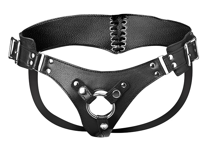 Strap U Bodice Corset Style Strap On Harness for Women, Men and Adult Couples, Fully Adjustable Waist, Vegan Friendly Leatherette Wearable Gothic Belt, Fits Dildos Up to 1.65 Inches in Girth, Black - Bodice Corset Style Strap-on Harness