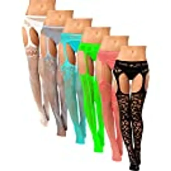 6 Pairs Women Fishnet Thigh-High Stockings Tights Suspender Pantyhose Stockings for Women Girls