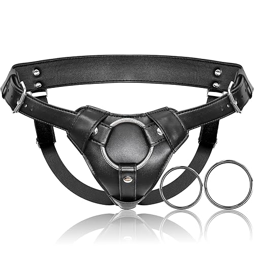 Strap On Dildo Harness Adult Sex Toys for Women Men Pegging Dildo, Adjustable Waist and Thigh Soft Nylon Vegan Leather Belt with 2 Size Metal O-Rings for Lesbian Gay Couple Vaginal Anal Play, Black