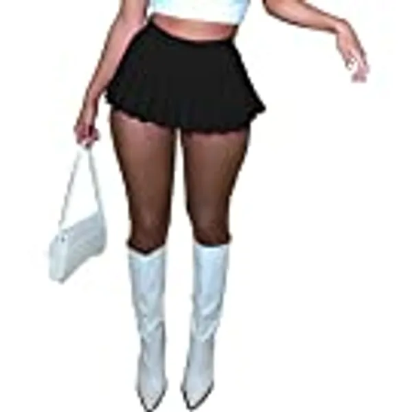 Mini Pleated Skirts for Women Sexy Black Mini Skirt with Slit Womens Girl Y2k Short Cargo Skirt Skater A-line Pleated Skirt
