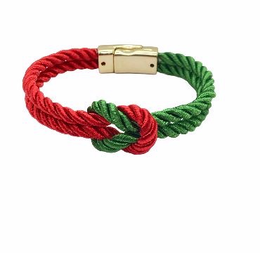 The Original Love Knot Satin Rope Bracelet- Red and Green - Red and Green