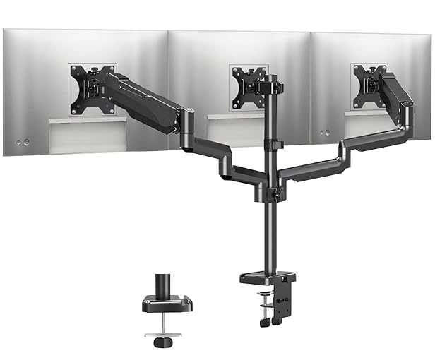 MOUNTUP Triple Monitor Stand Mount - 3 Monitors Desk Mount for Computer Screens Up to 27 inch, Triple Monitor Arm with Gas Spring, Heavy Duty Monitors Stand, Each Arm Holds Up to 19.8 lbs, MU0006