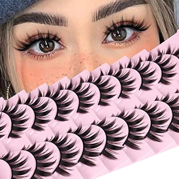 False Eyelashes 10 Pairs Japanese Style Anime Lashes Thick Cosplay Lashes Natural 16MM Manga Lashes Spiky 8D Wispy Full Strip Doll Lashes by FANXITON