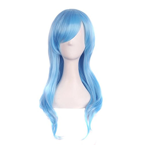 MapofBeauty 28 Inch/70 cm Women Side Bangs Long Curly Hair Cosplay Synthetic Wig (Cyan Blue)