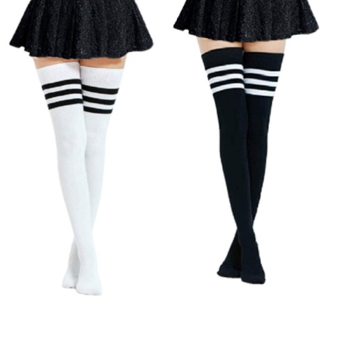 CHOUYOUAGAIN High socks, Extra Long Cotton Stripe Thigh High Socks Over the Knee High Plus Size Stockings Stripes Sports Football Style Long Socks