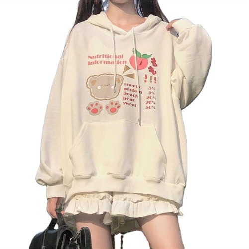 Mfacl Cute Hoodies Sweatshirt Sweater Kawaii Hoodie Sweater Women Japanese Vintage Sweater Loose Hooded Long Sleeve (Color : White, Size : XXL)
