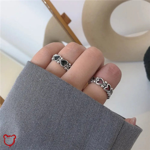 Red and Black Heart Ring - Black