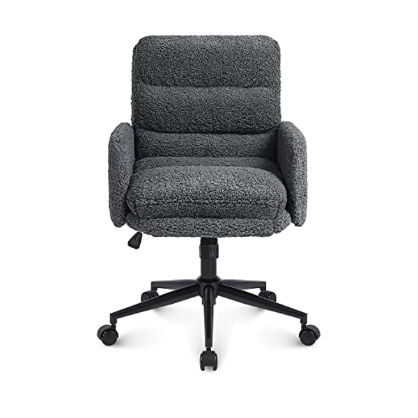 Youhauchair Schreibtischstuhl, Schminktisch Stuhl aus Kunstpelz, Bequemer Drehstuhl Schreibtisch Stuhl, Bürostuhl Ergonomisch mit Verstellbarer Höhe, Dunkelgrau