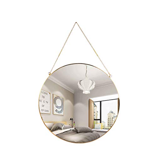 SWTHONY Hanging Wall Mirror Round Shaped Gold Brass Circle Mirror Metal Vintage Style for Living Room, Bedroom, Bathroom Wall Decor 9.8 Inch - 9.8 Inch