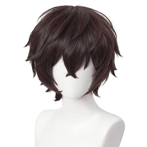 Aicos Anime Cosplay Wig Brown Hair Wig for Man, Brown Layer Wig for Cosplay Show + Wig Cap - Dazai Wig