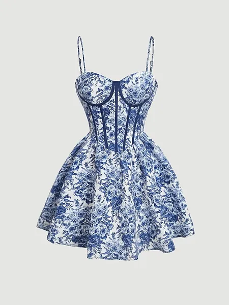 SHEIN MOD Floral Print Bustier Cami Dress