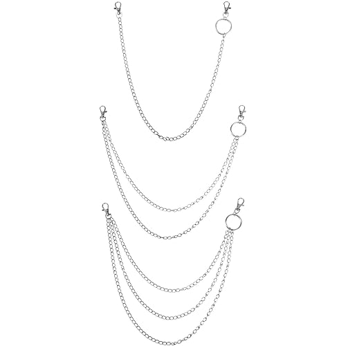 3 Pieces Jeans Chains Wallet Chain Pocket Chain Belt Chains Hip Hop Pants Chain with Lobster Claw Clasps for Keys, Wallet, Jeans Pants Belt Loop Purse Handbag (Silver)