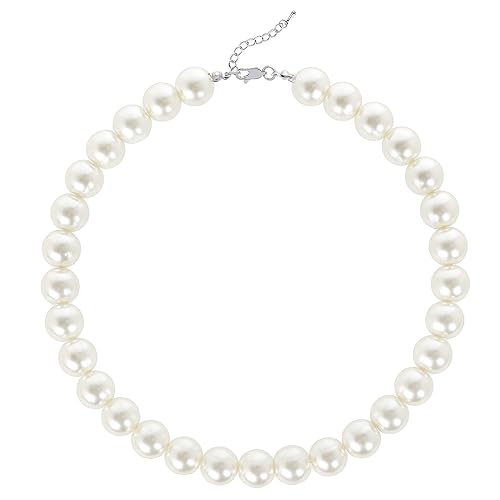 BABEYOND Round Imitation Pearl Necklace Wedding Pearl Necklace for Brides - 14mm - White